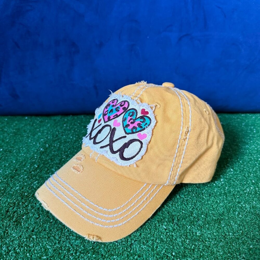 XOXO by Kbethos Vintage Distressed Yellow Adjustable Hat Baseball Cap Size OSFM